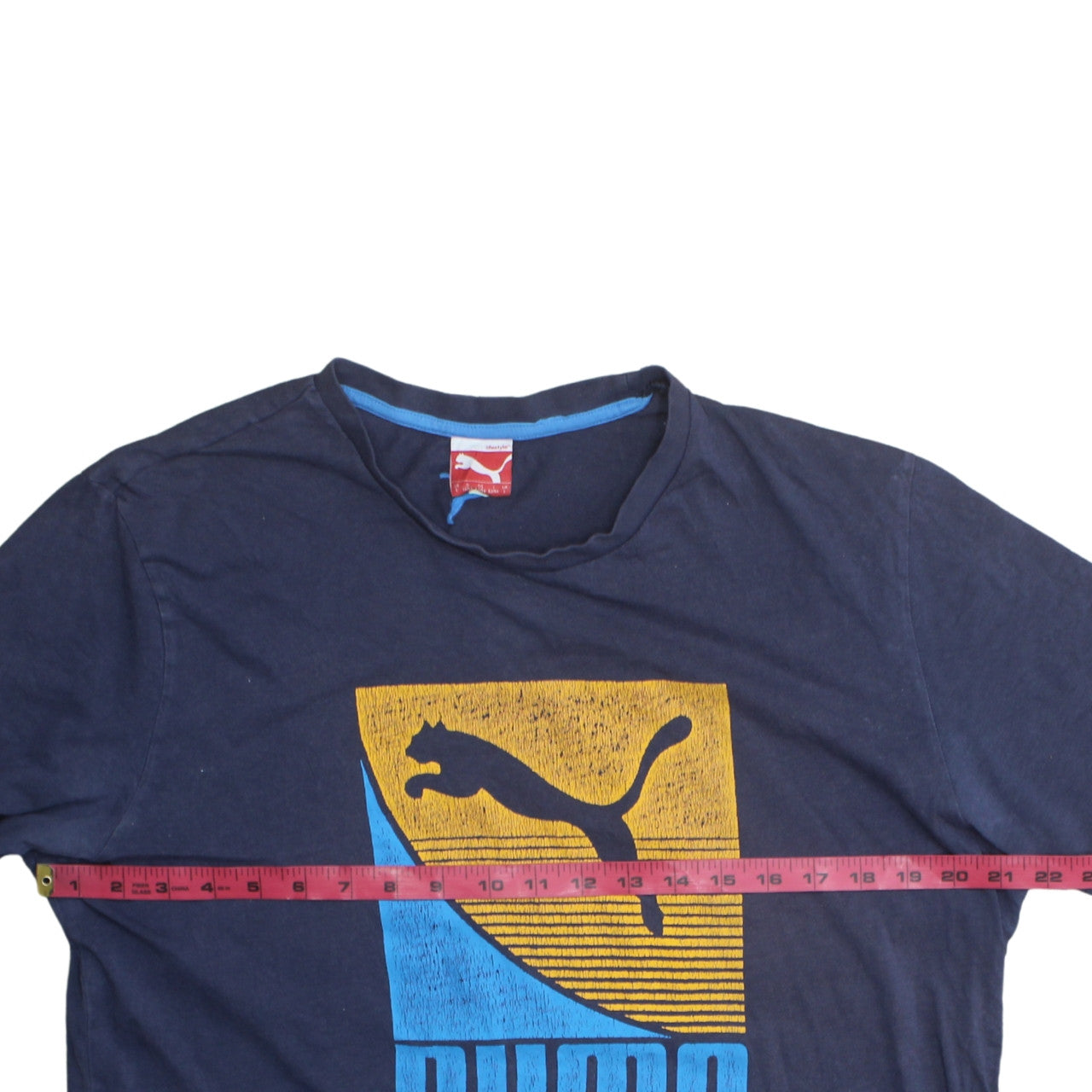 Puma Men's Blue Graphic Print Crew Neck Cotton T-Shirt Size L
