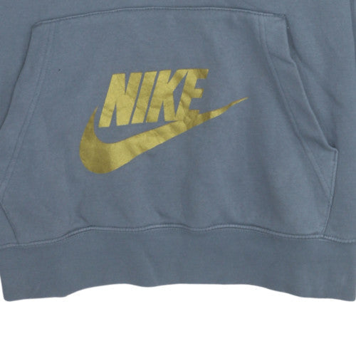 Nike Mens Blue XL Pullover Hoodie with Gold Logo Print Sweatshirt