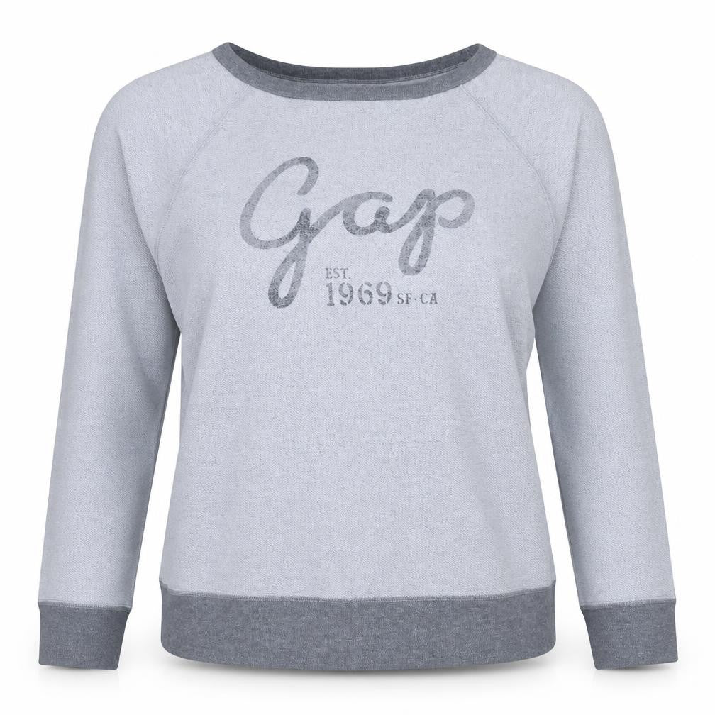 Gap Women Grey Logo Crew Neck Pullover Sweatshirt Size M