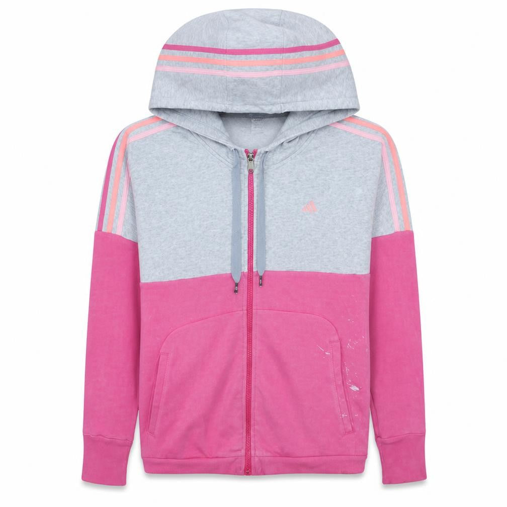 Adidas Womens Grey Pink Full Zip Hoodie Size 8-10