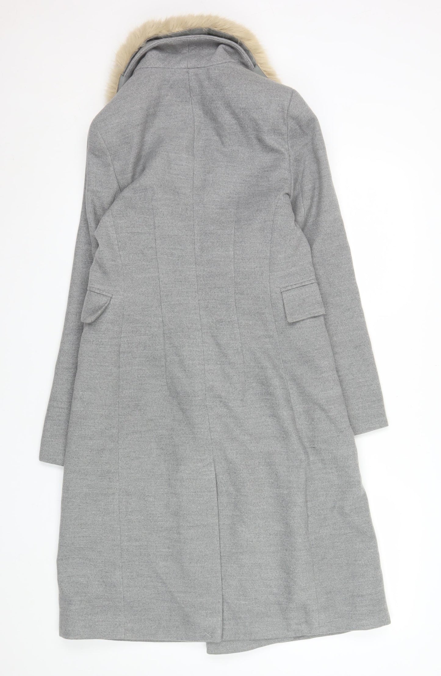 Topshop Womens Grey Faux Fur Collar Long Coat Size 6