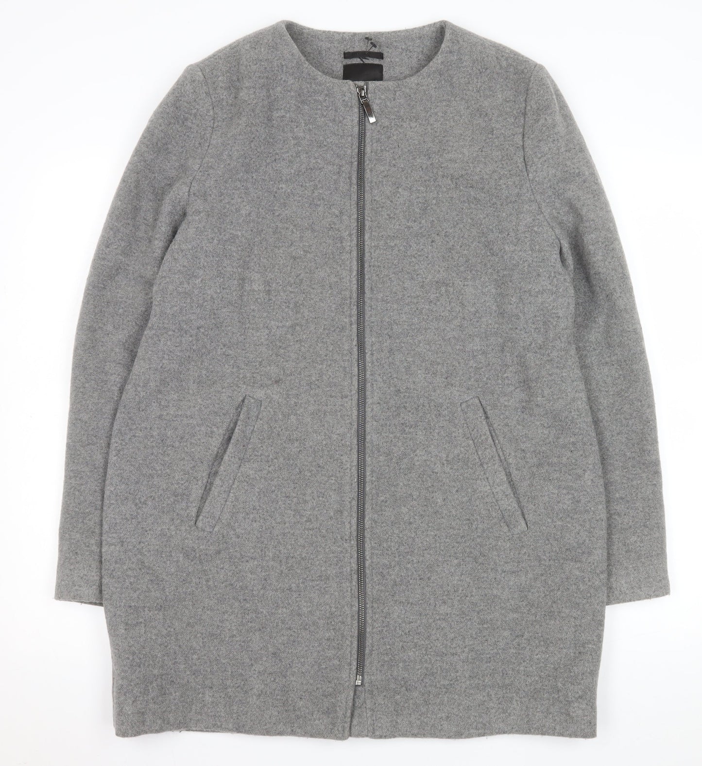 Next Women Grey Wool Blend Zip Front Mid-Length Coat Size 14