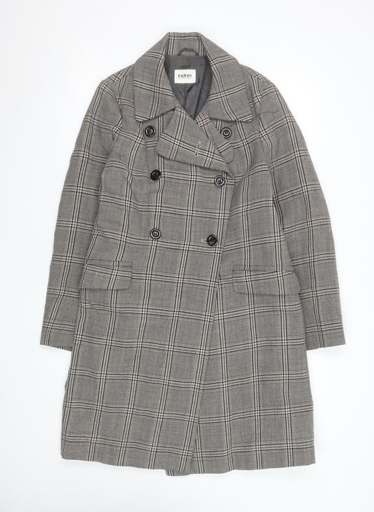 Farhi by Nicole Farhi Women's Grey Wool Checked Long Trench Coat Size 12