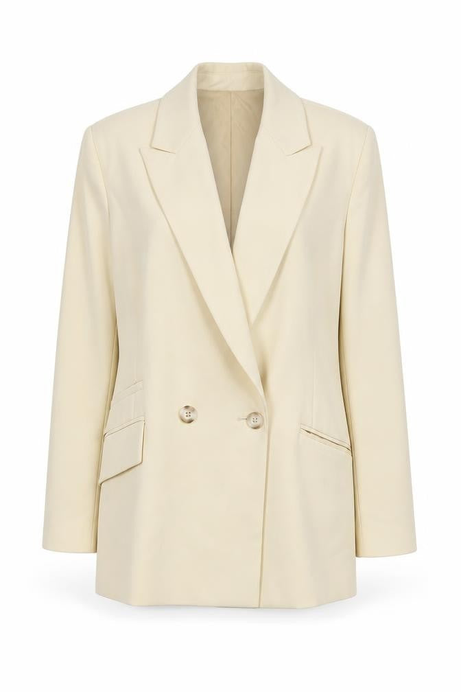 Topshop Women’s Beige Double-Breasted Blazer UK 6 Peak Lapel Tailored Jacket