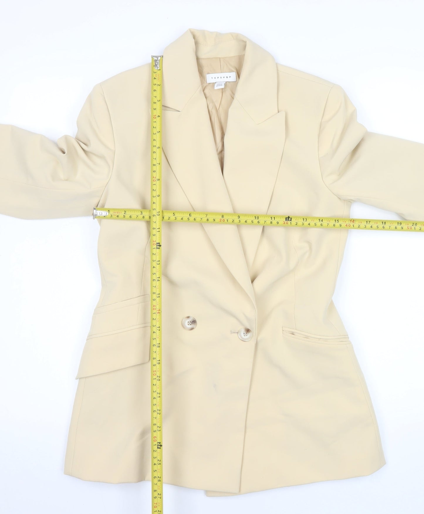 Topshop Women’s Beige Double-Breasted Blazer UK 6 Peak Lapel Tailored Jacket