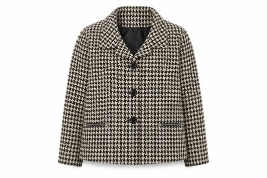 EWM Women’s Beige Black Houndstooth Wool Blend Blazer Size 20