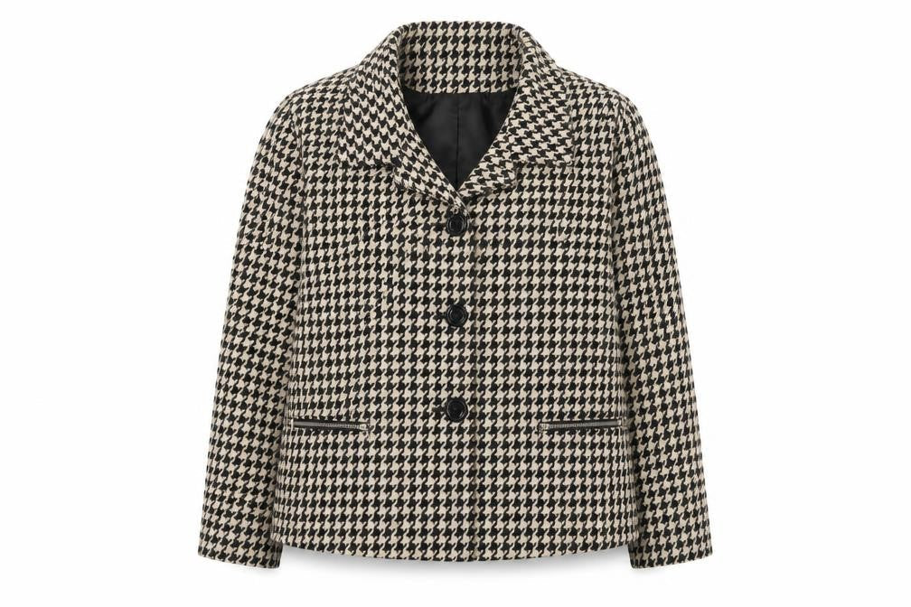 EWM Women’s Beige Black Houndstooth Wool Blend Blazer Size 20