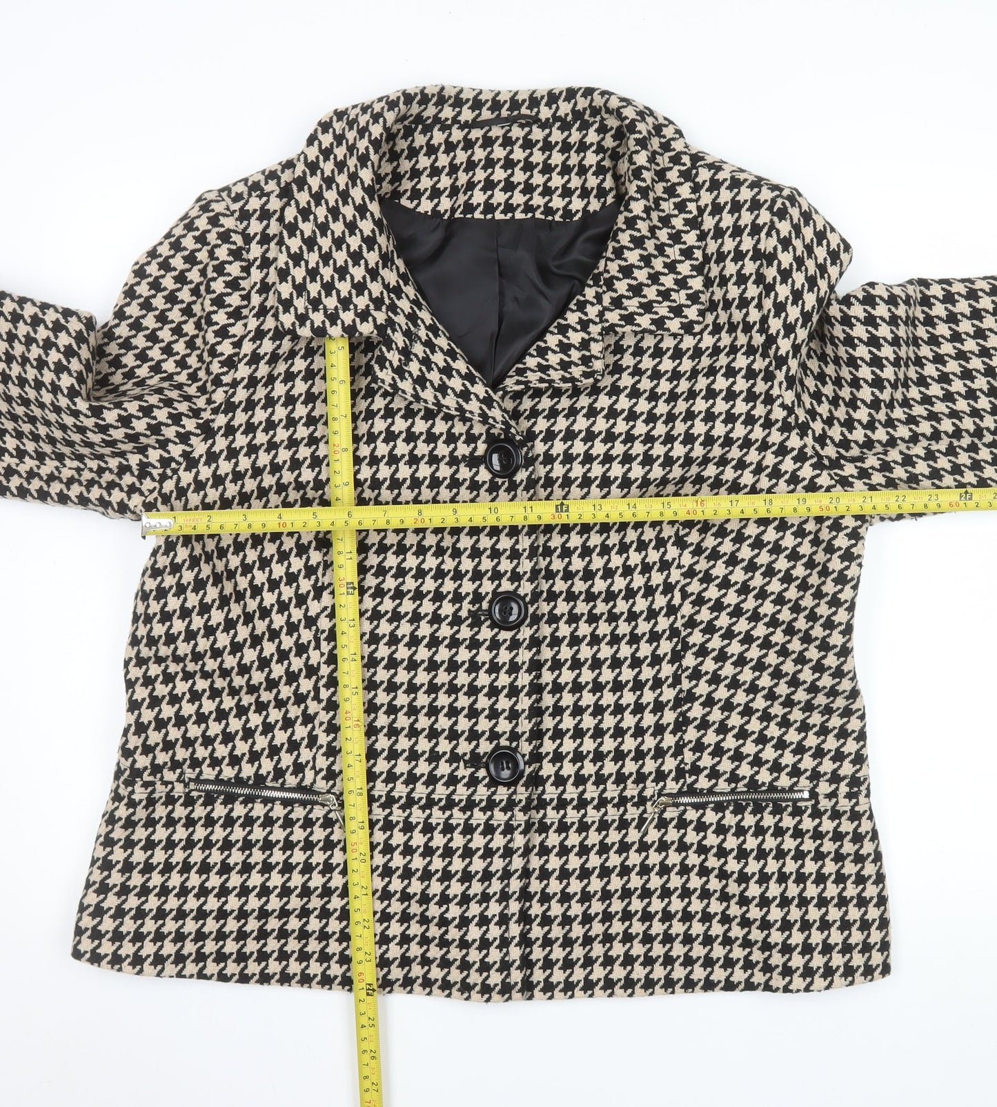 EWM Women’s Beige Black Houndstooth Wool Blend Blazer Size 20