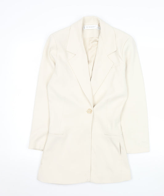 Hi Mavis Women's Ivory Single-Breasted Blazer UK 4 Long Tailored Jacket