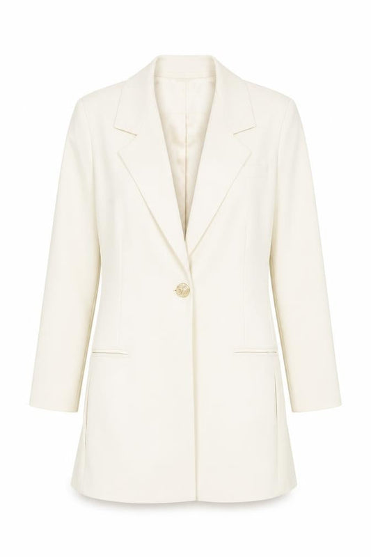 Hi Mavis Women's Ivory Single-Breasted Blazer UK 4 Long Tailored Jacket