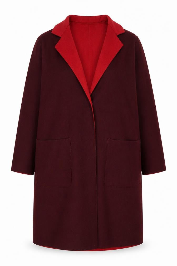 Marks & Spencer Women’s Burgundy Red Wool Blend Long Overcoat Size 24