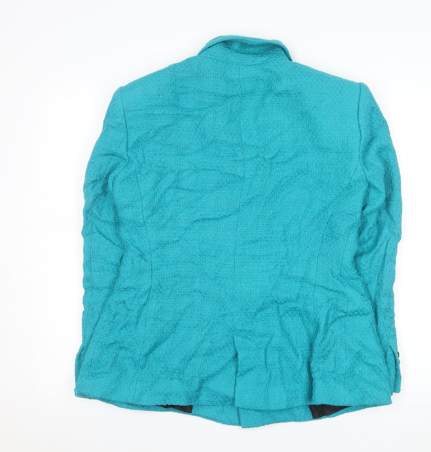 Zara Women Blue Double-Breasted Cotton Blazer Jacket Size L