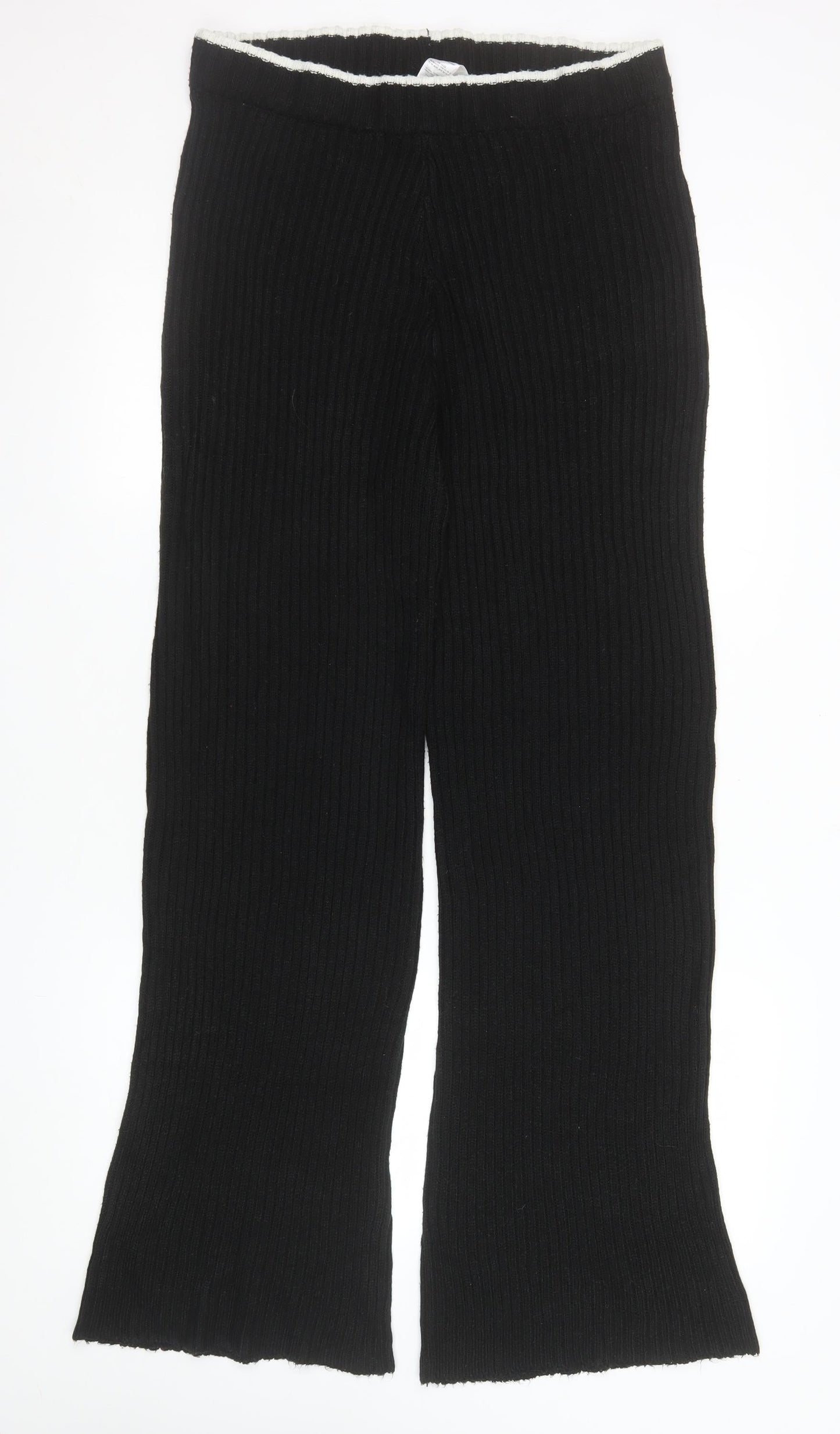 Boohoo Women Black Ribbed Wide-Leg Trousers UK 20/22 Acrylic Knit