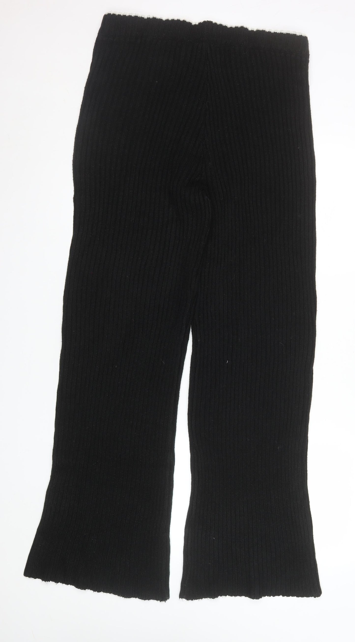 Boohoo Women Black Ribbed Wide-Leg Trousers UK 20/22 Acrylic Knit