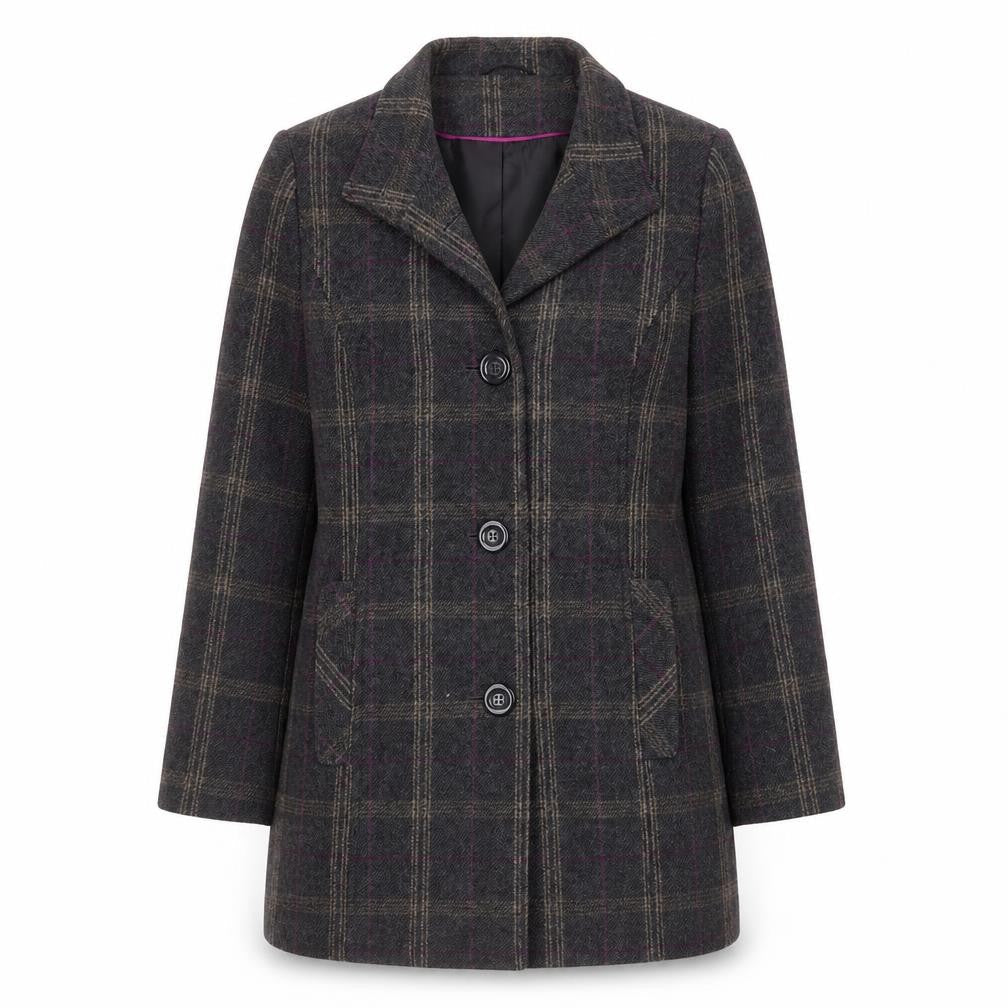 BHS Womens Grey Check Wool Blend Mid-Length Coat Size 16