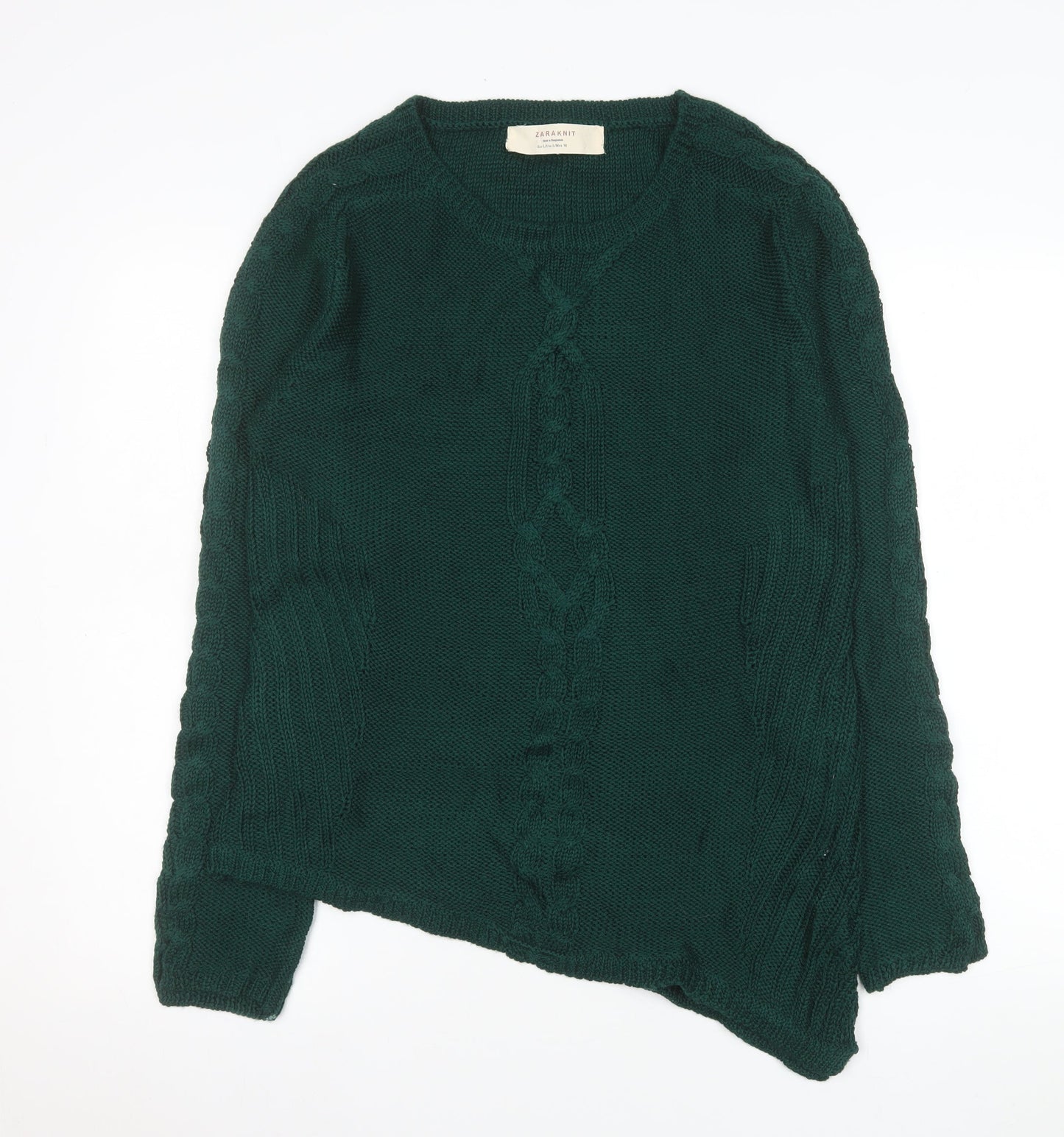 Zara Women Green Cable-Knit Long Sleeve Pullover Jumper Size L