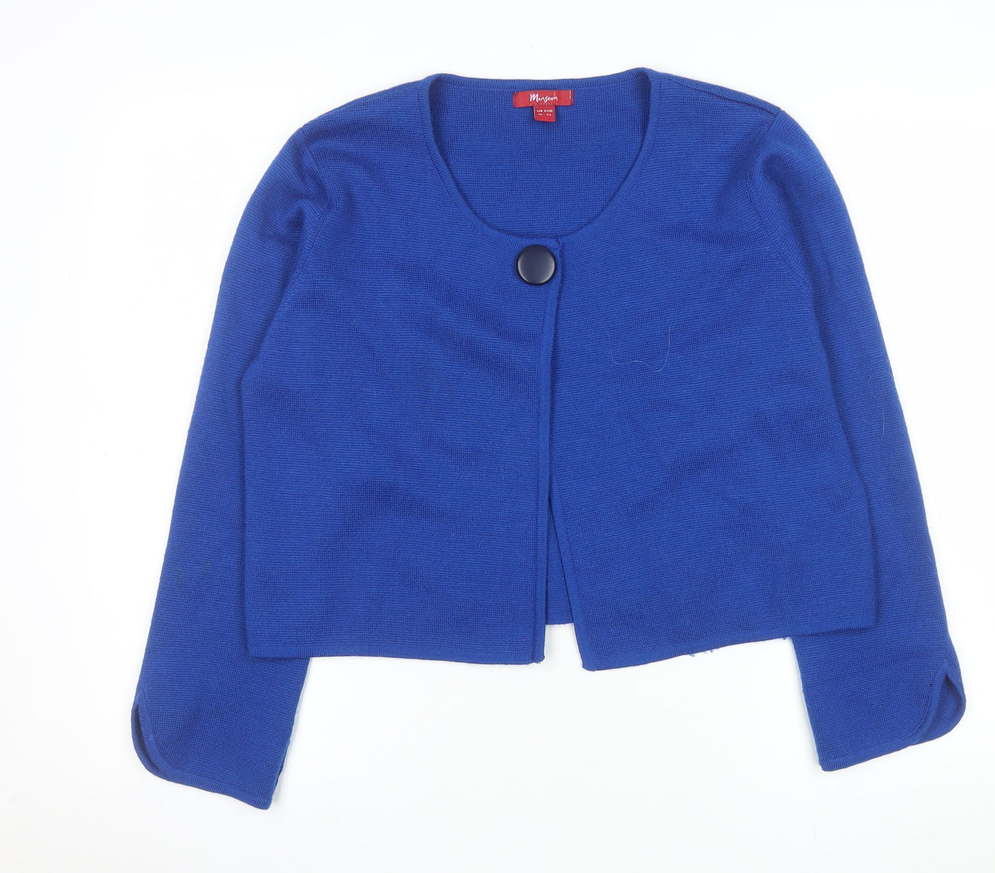 Monsoon Women Blue Size 16 Wool Blend Round Neck Cardigan