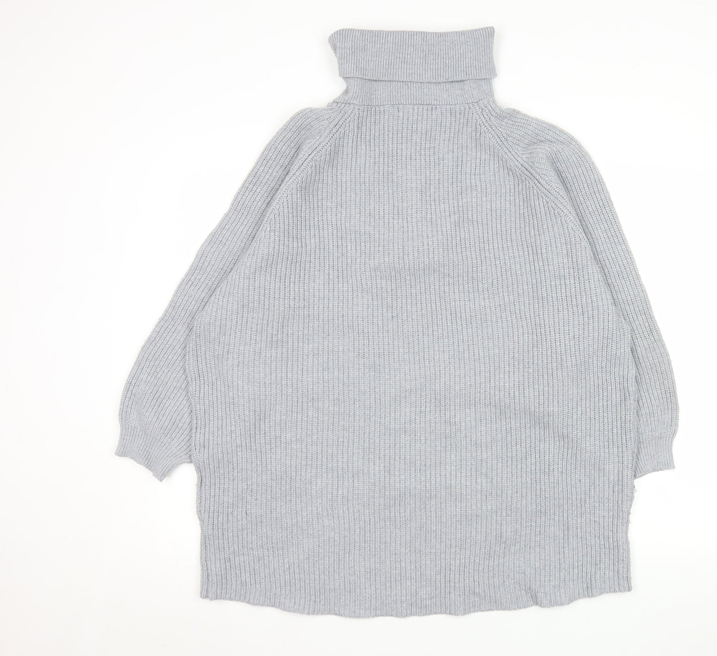 Pull & Bear Men Grey L 1/2 Zip Chunky Knit High Neck Jumper