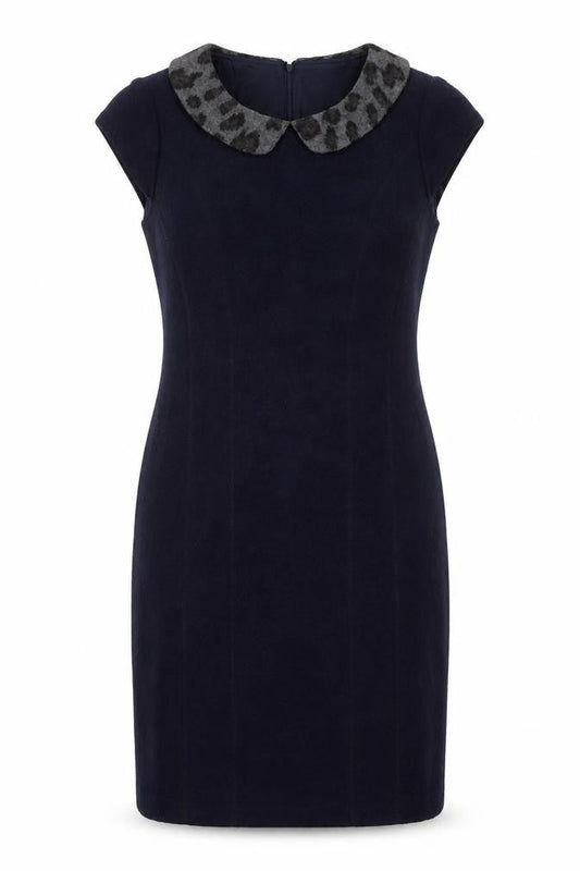 Clements Ribeiro Women’s Navy Wool Sheath Dress Size 14 Lined Collared