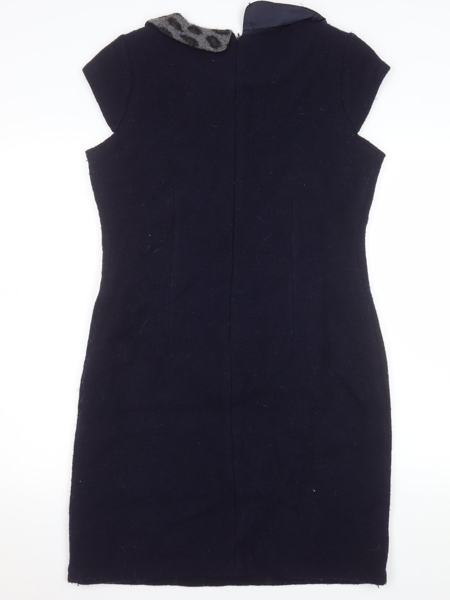 Clements Ribeiro Women’s Navy Wool Sheath Dress Size 14 Lined Collared