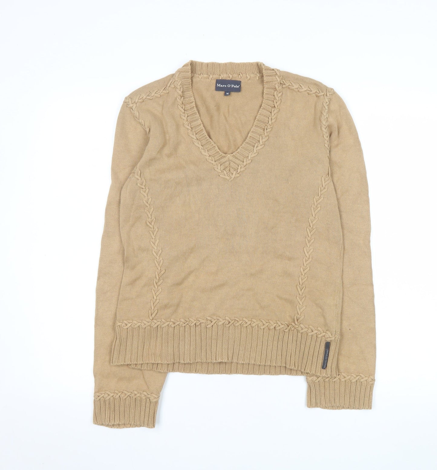 Marc O'Polo Women's Beige V-Neck Cotton Knit Jumper Size M