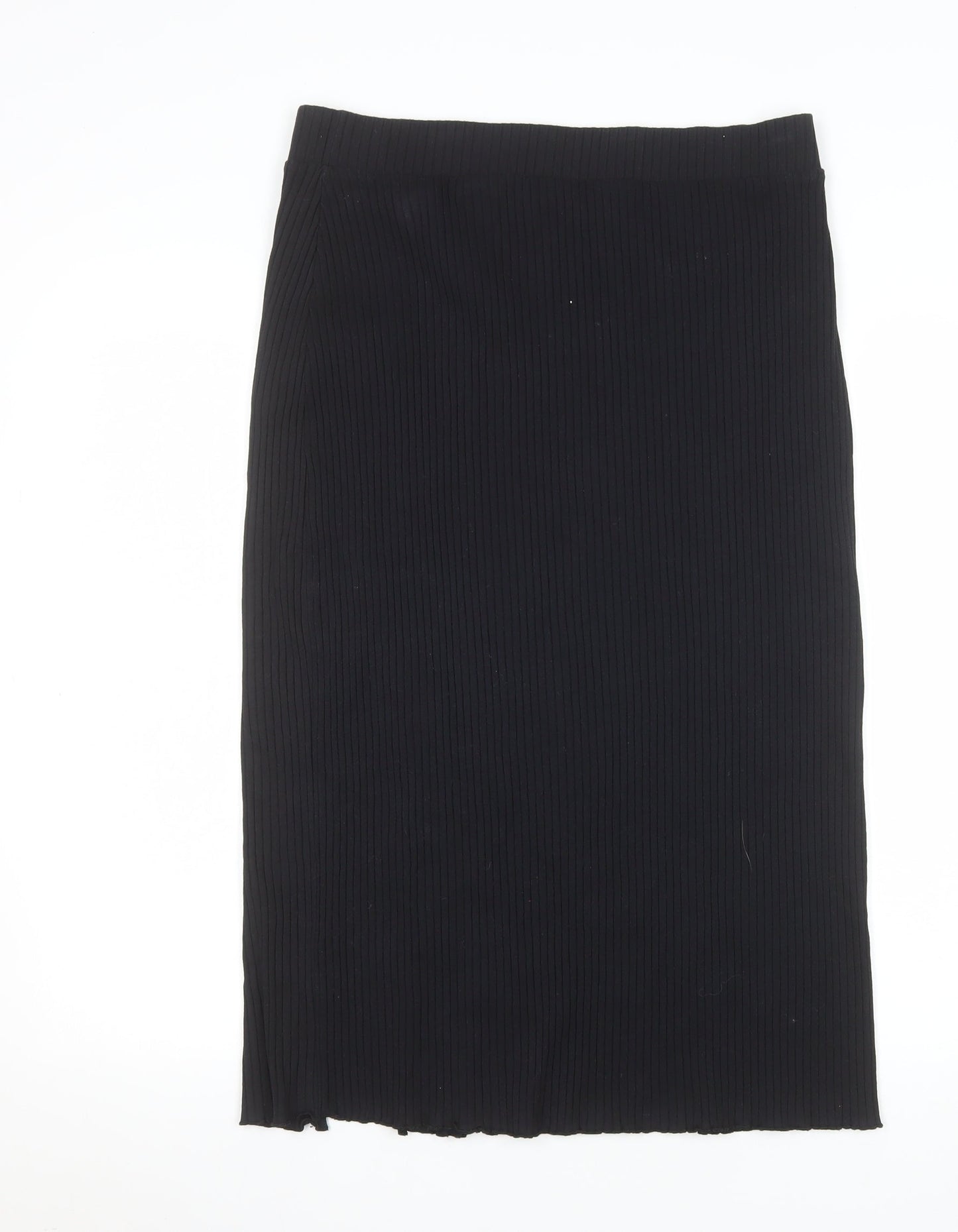 & Other Stories Women Black Midi Ribbed Pencil Skirt M Cotton Stretch