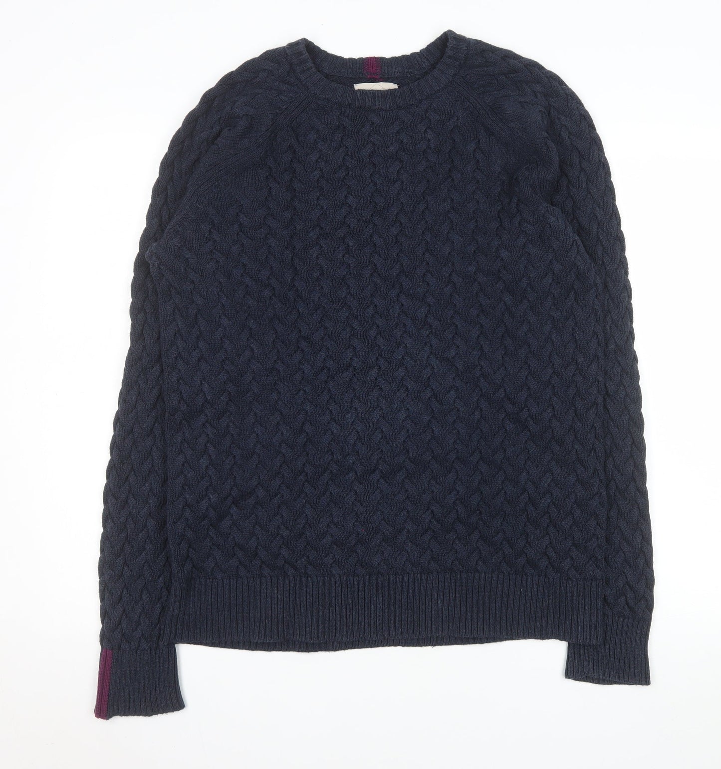 White Stuff Men's Blue Cable-Knit Cotton Jumper Size L