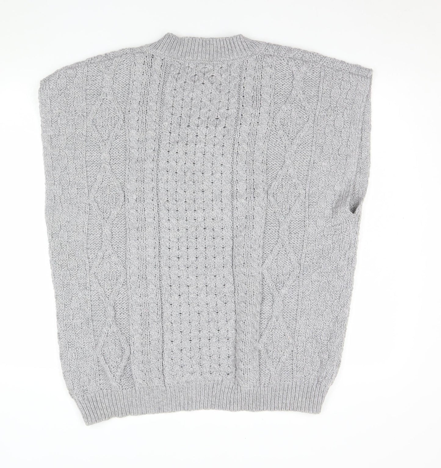 Aran Mór Mens Grey Cable-Knit Merino Wool Sleeveless Vest Jumper XL