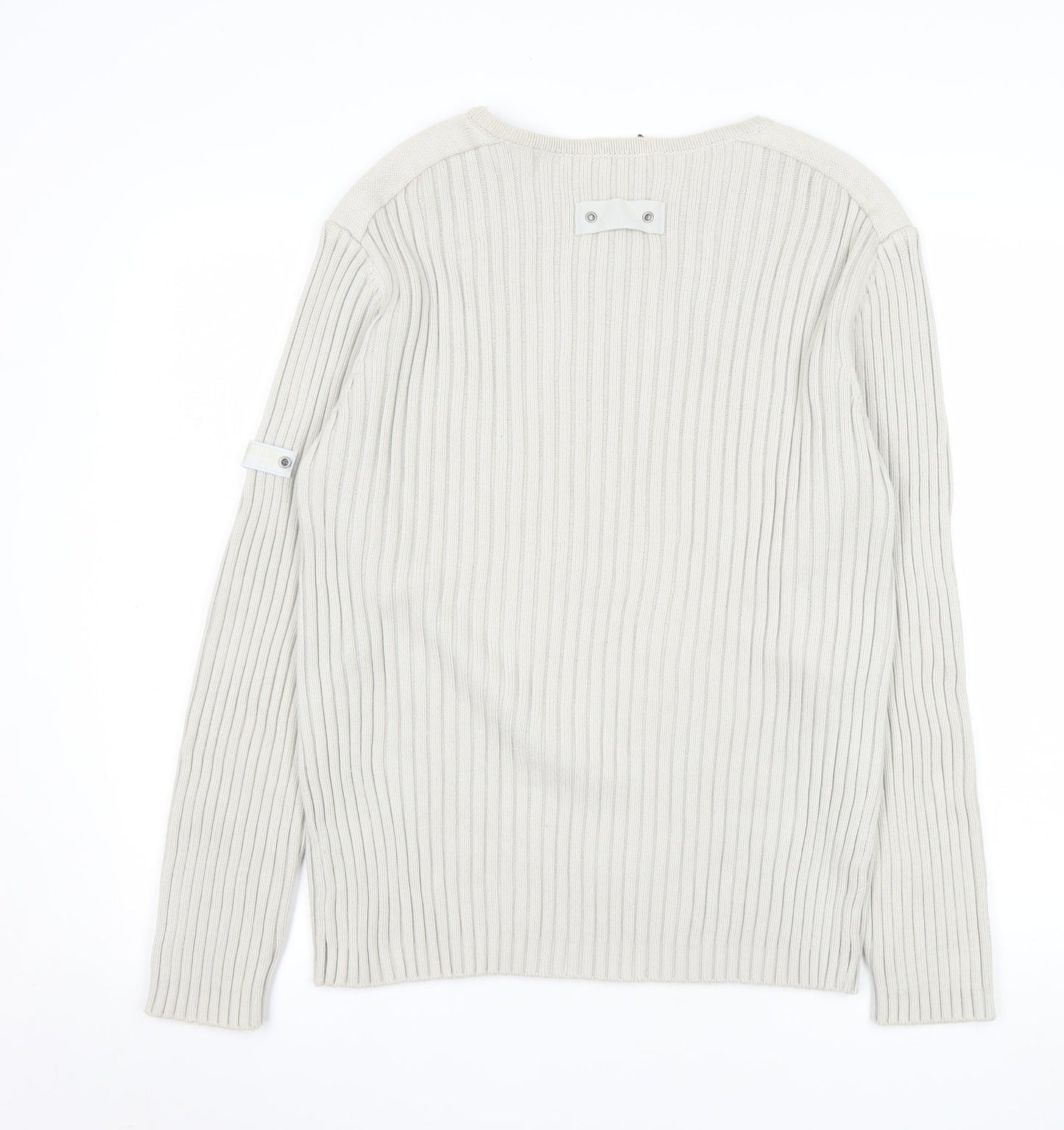 Next Men's Beige Cotton Ribbed V-Neck Jumper Size M