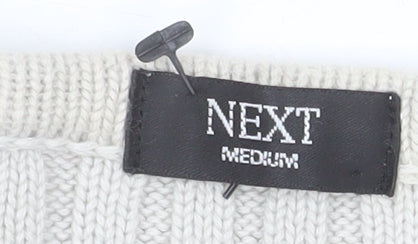 Next Men's Beige Cotton Ribbed V-Neck Jumper Size M