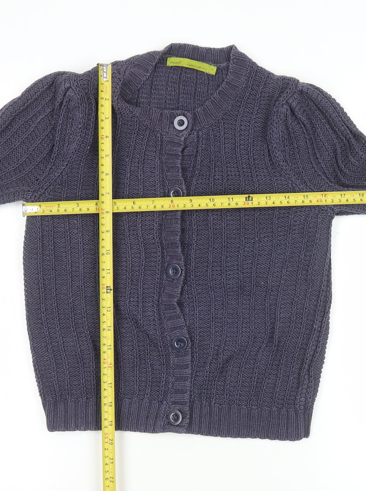 Next Women Grey Cotton Blend Button Cardigan Size 10