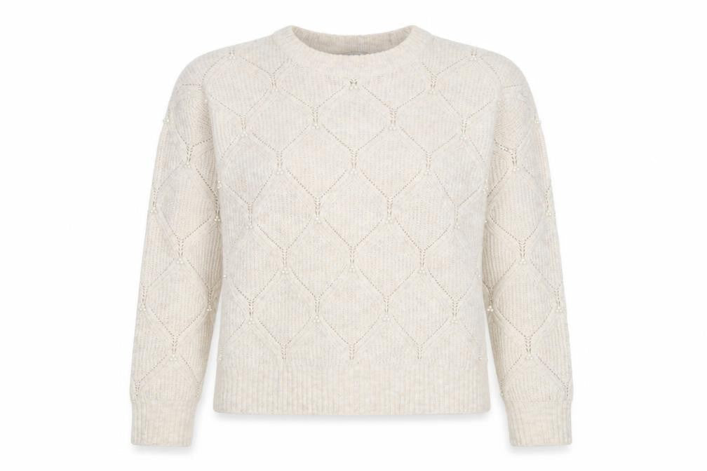 In The Style Women's Beige Beaded Knit Pullover Jumper Size 14
