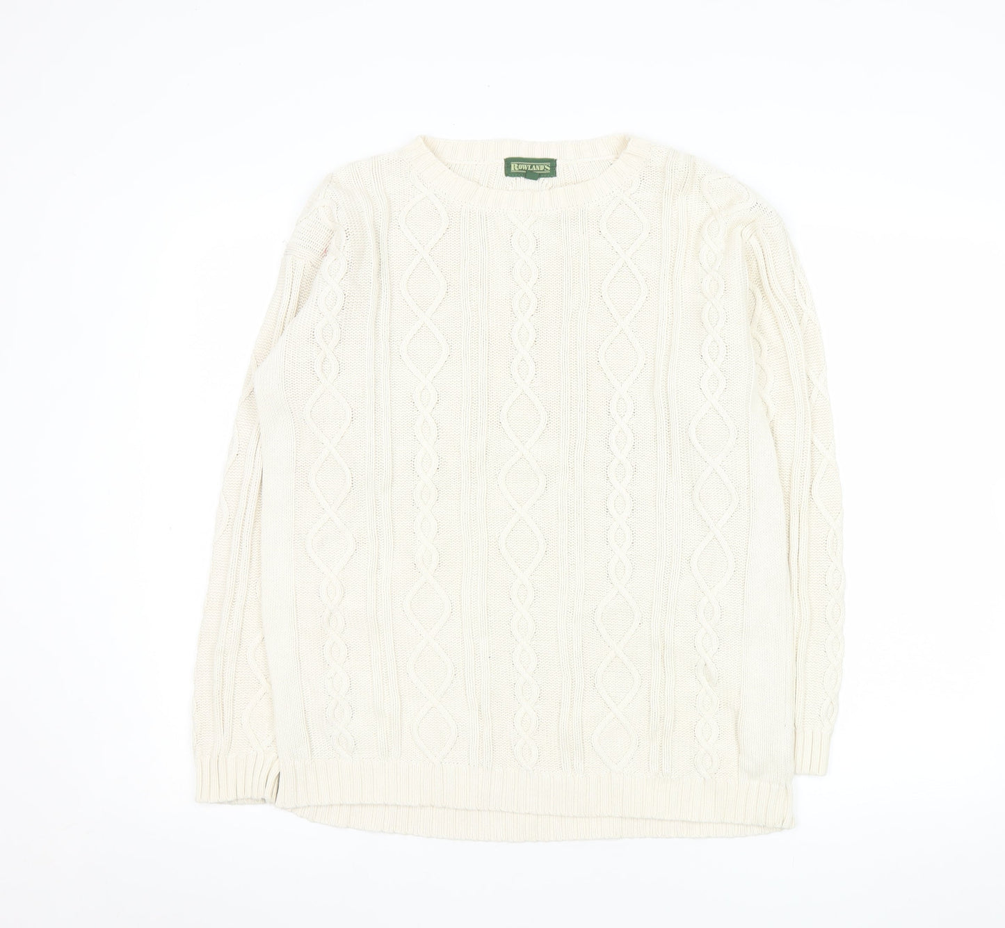 Rowland's Men's Ivory Cable-Knit Cotton Jumper Size S
