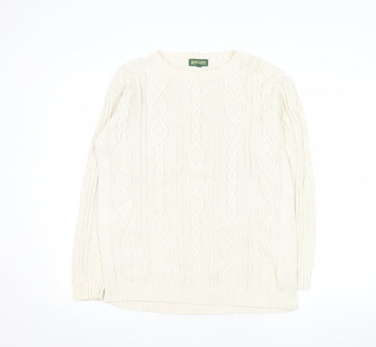 Rowland's Men's Ivory Cable-Knit Cotton Jumper Size S