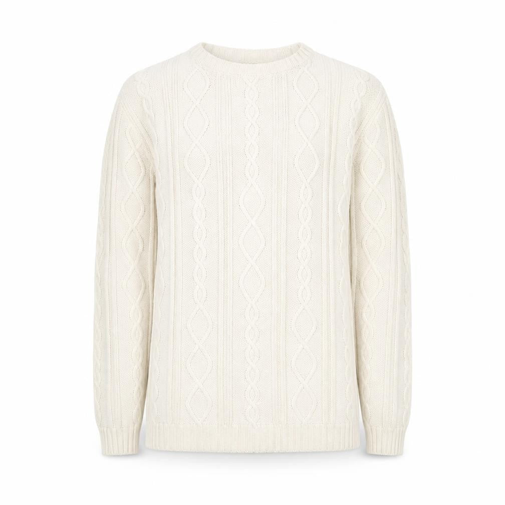 Rowland's Men's Ivory Cable-Knit Cotton Jumper Size S