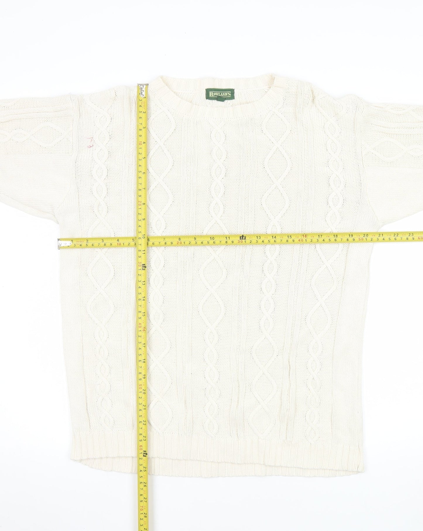 Rowland's Men's Ivory Cable-Knit Cotton Jumper Size S