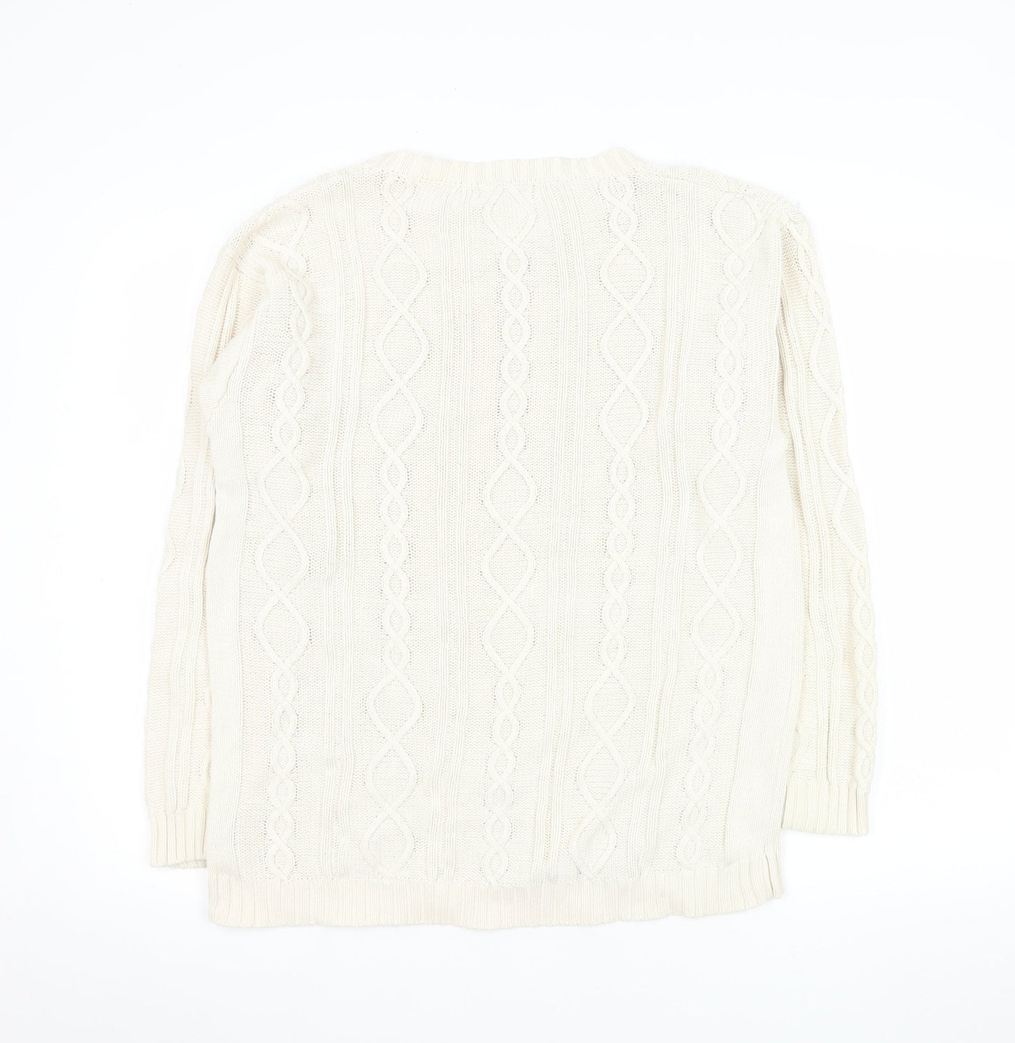 Rowland's Men's Ivory Cable-Knit Cotton Jumper Size S