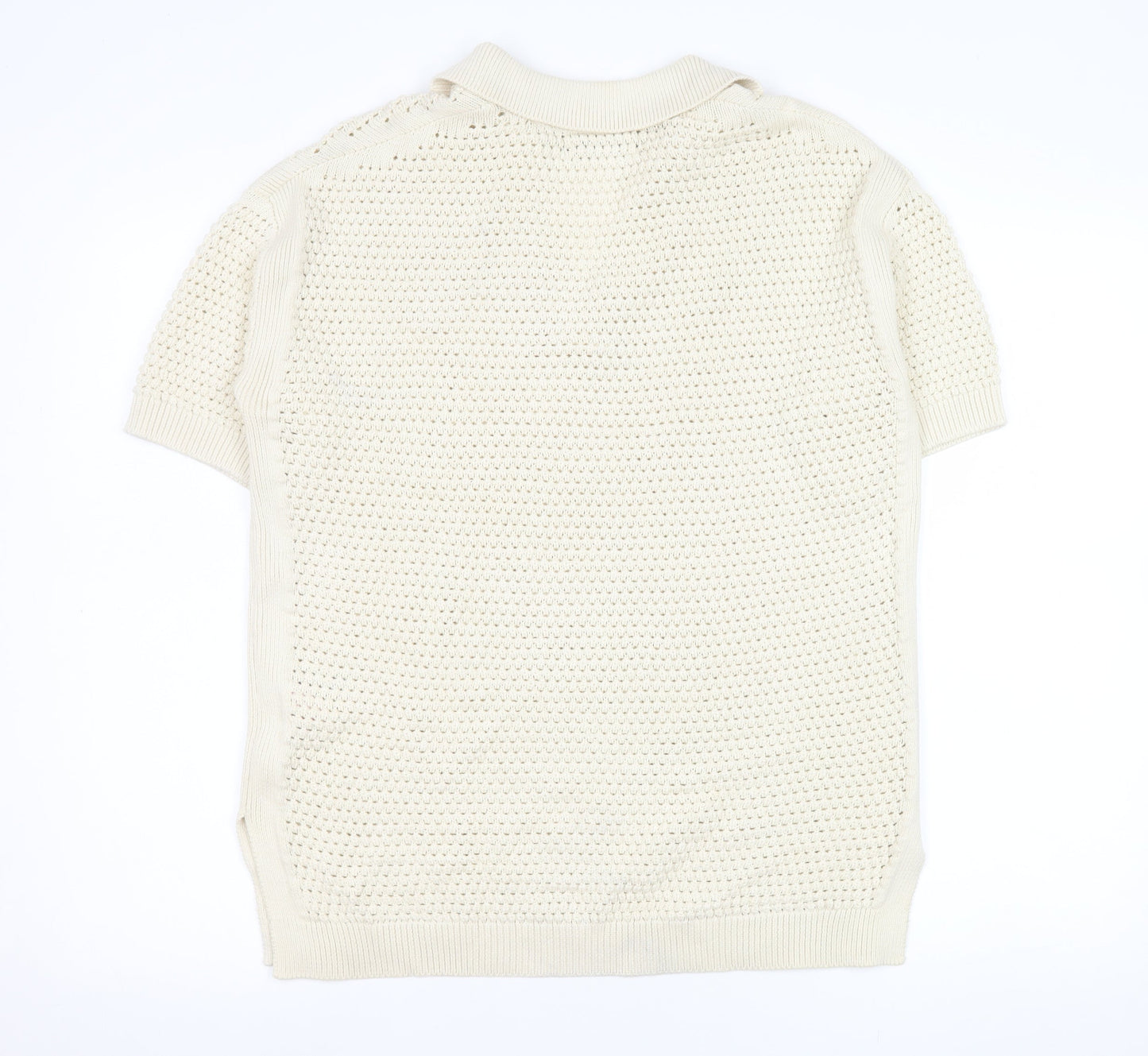 Marks and Spencer Men's Ivory Cotton V-Neck Short Sleeve Knit Jumper M