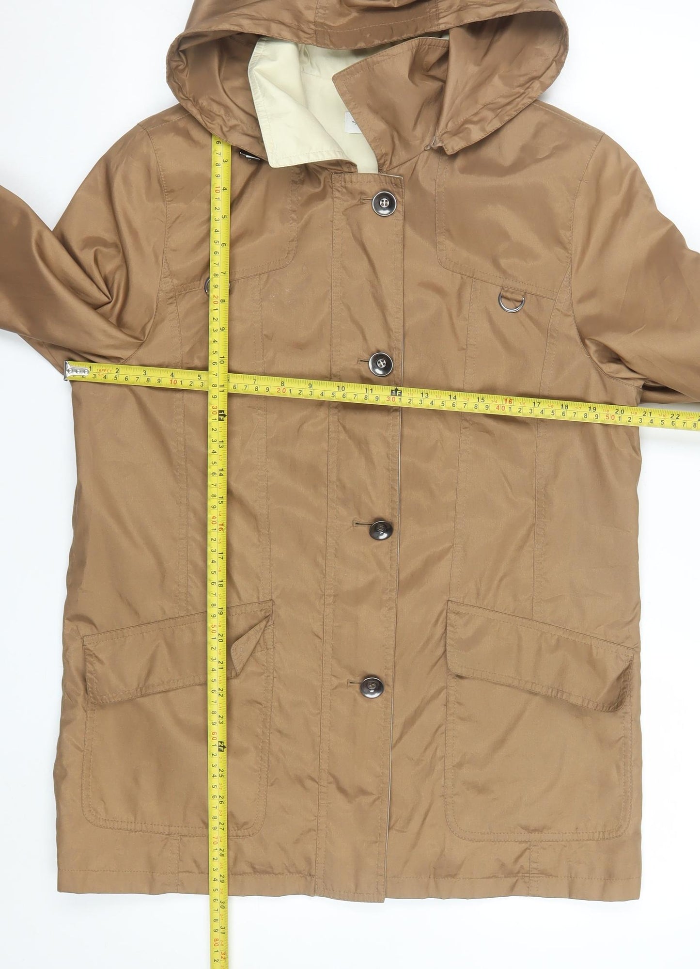 Peter Hahn Women's Brown Hooded Rain Coat Jacket Size 10