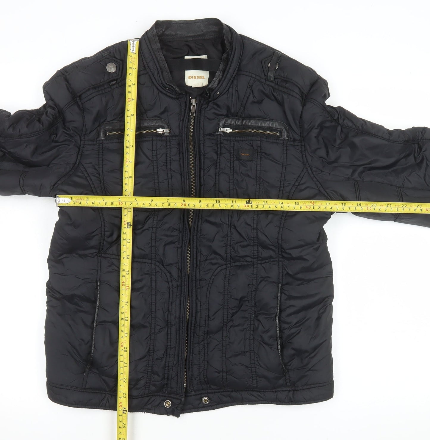 Diesel Womens Black Biker Jacket L Nylon Full Zip Casual Style