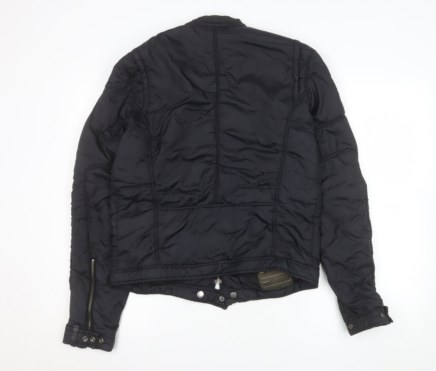 Diesel Womens Black Biker Jacket L Nylon Full Zip Casual Style