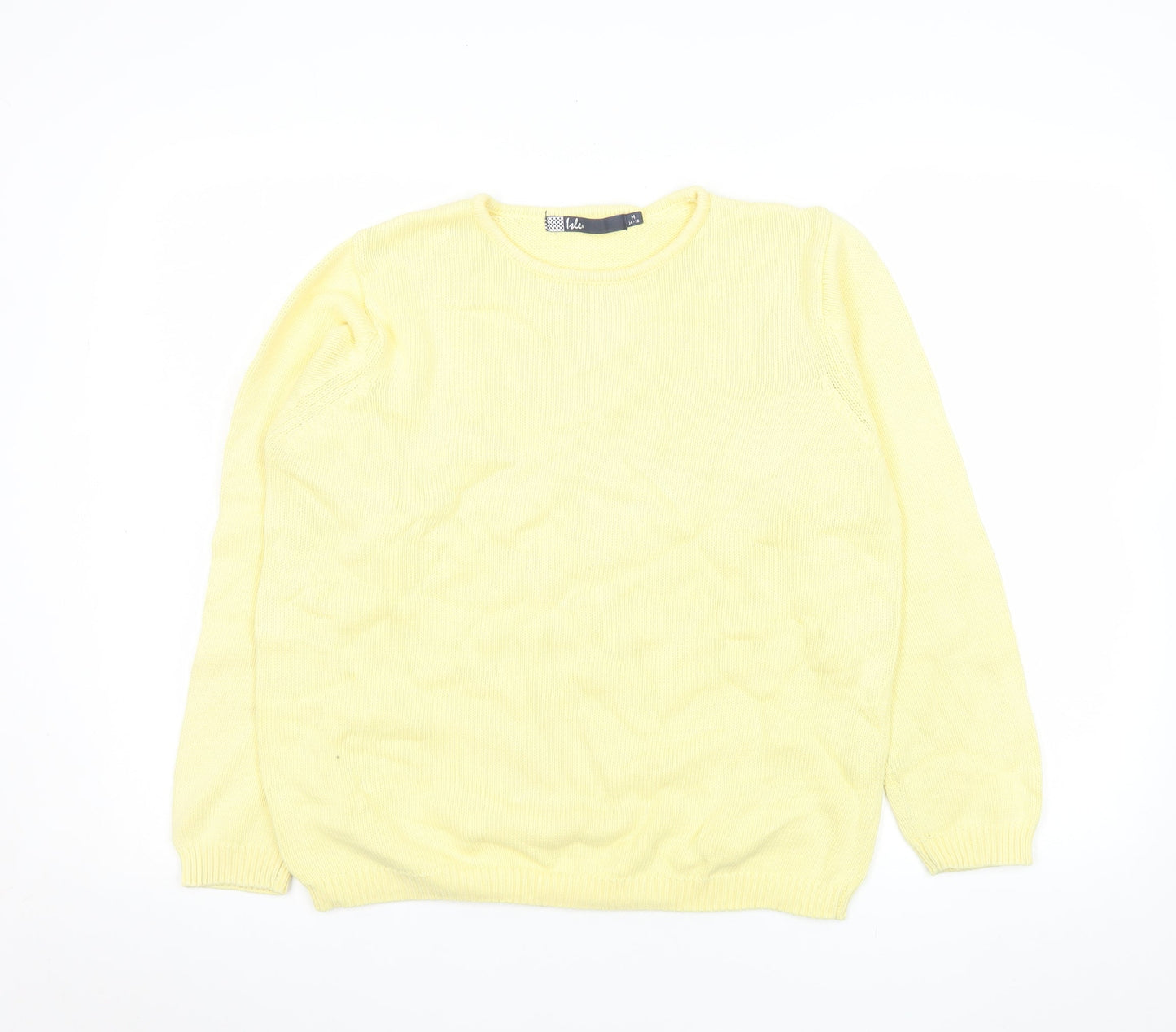 Isle Womens Yellow Cotton Crew Neck Pullover Jumper M 14-16