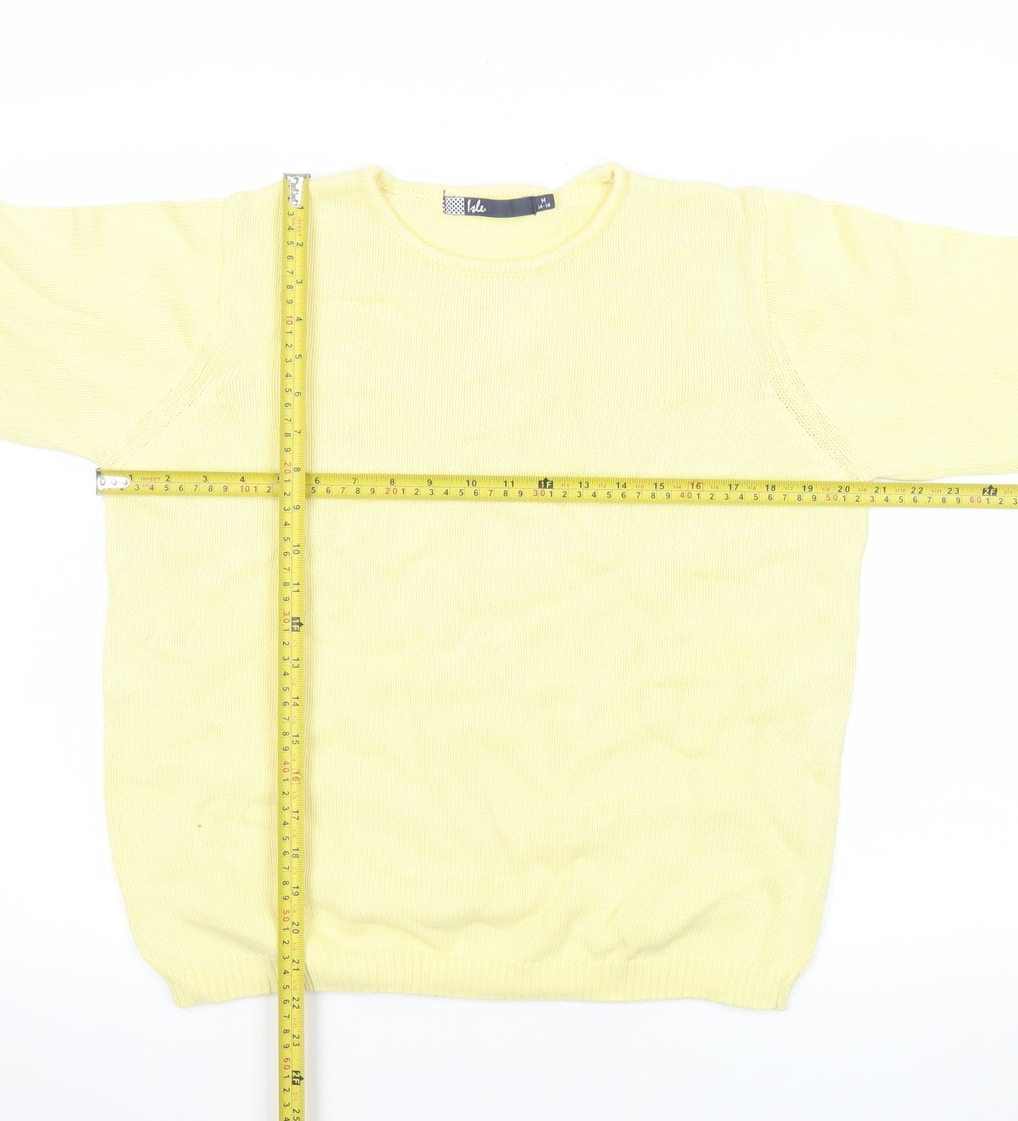 Isle Womens Yellow Cotton Crew Neck Pullover Jumper M 14-16