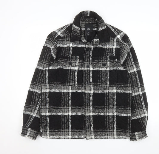 River Island Men's Black Check Fleece Shacket XS