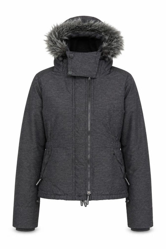 Superdry Women Grey S Puffer Jacket Hooded Fur Trim Winter Coat