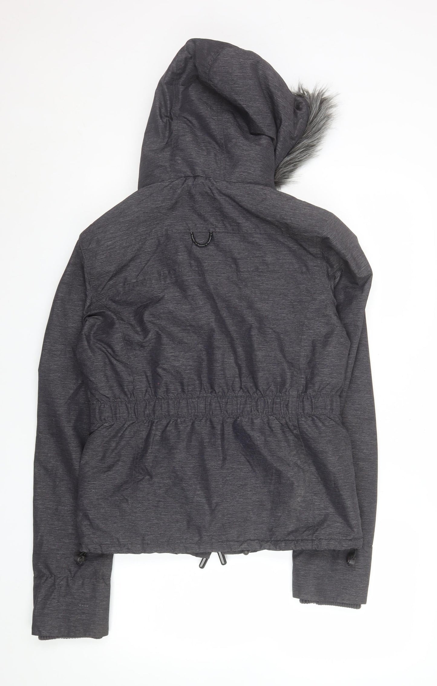 Superdry Women Grey S Puffer Jacket Hooded Fur Trim Winter Coat