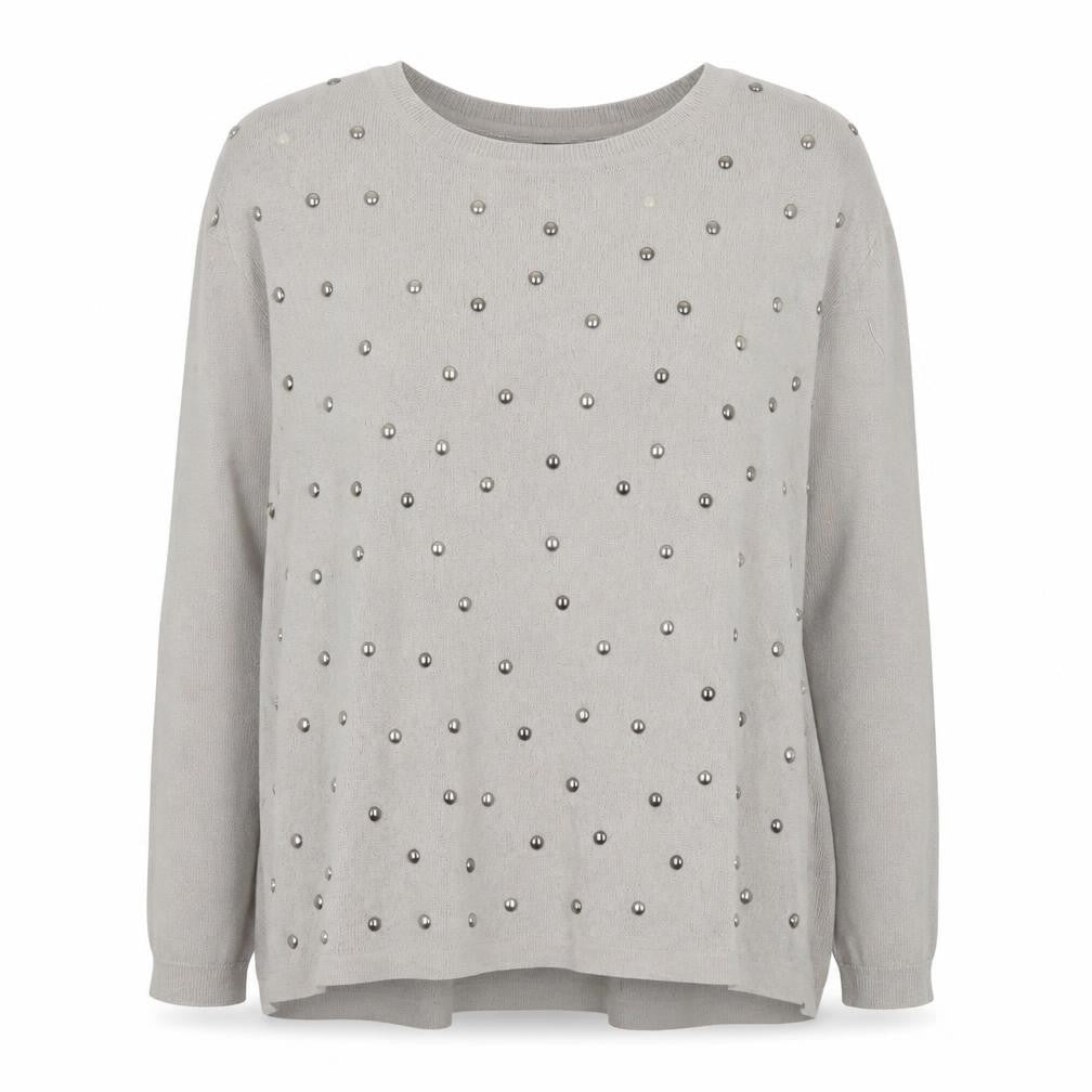 Topshop Women Grey Beaded Knit Long Sleeve Blouse UK 8