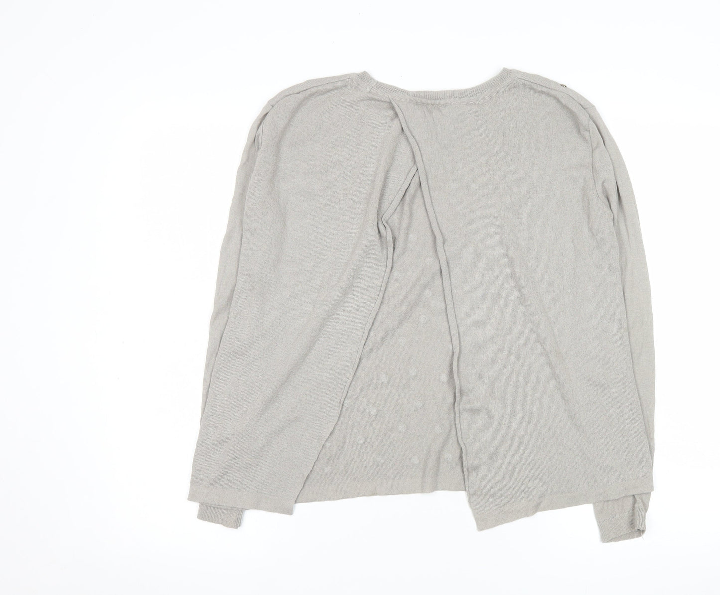 Topshop Women Grey Beaded Knit Long Sleeve Blouse UK 8
