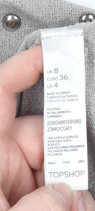Topshop Women Grey Beaded Knit Long Sleeve Blouse UK 8