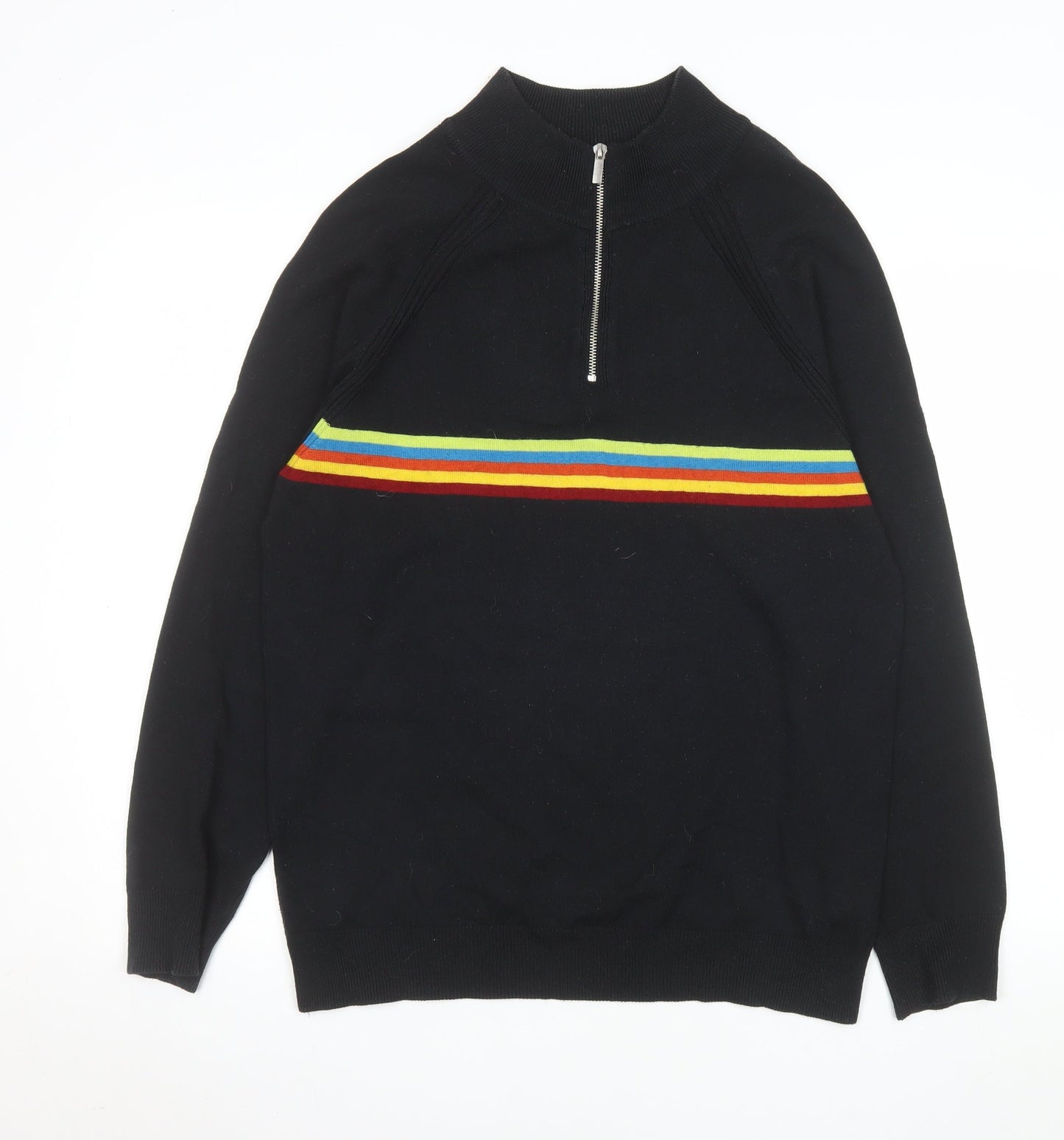 Tu Mens Black Striped 1/4 Zip Knit Jumper M